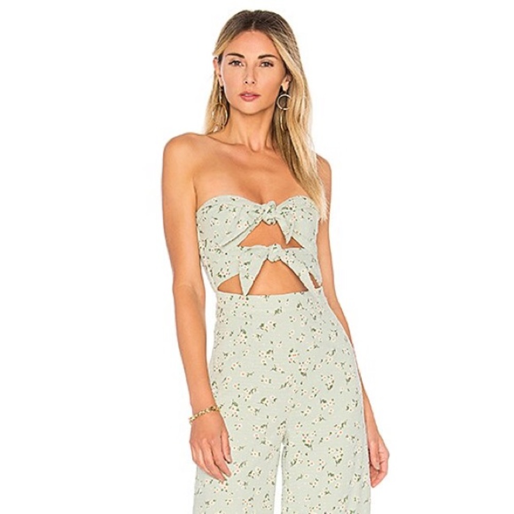 Majorelle Mint Green Floral Jumpsuit. Size M. elastic Back and Tie front